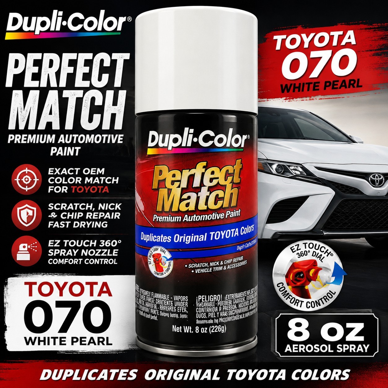 Dupli-Color BTY1626 Toyota 070 White Pearl Perfect Match Spray Paint 8 Oz OEM