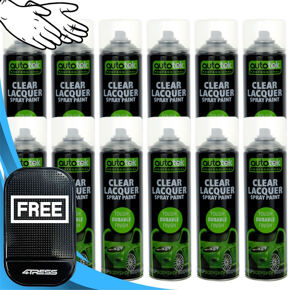 12 x 500ml AUTOTEK Professional Gloss Clear Lacquer Spray Paint Cans CL500+G+M