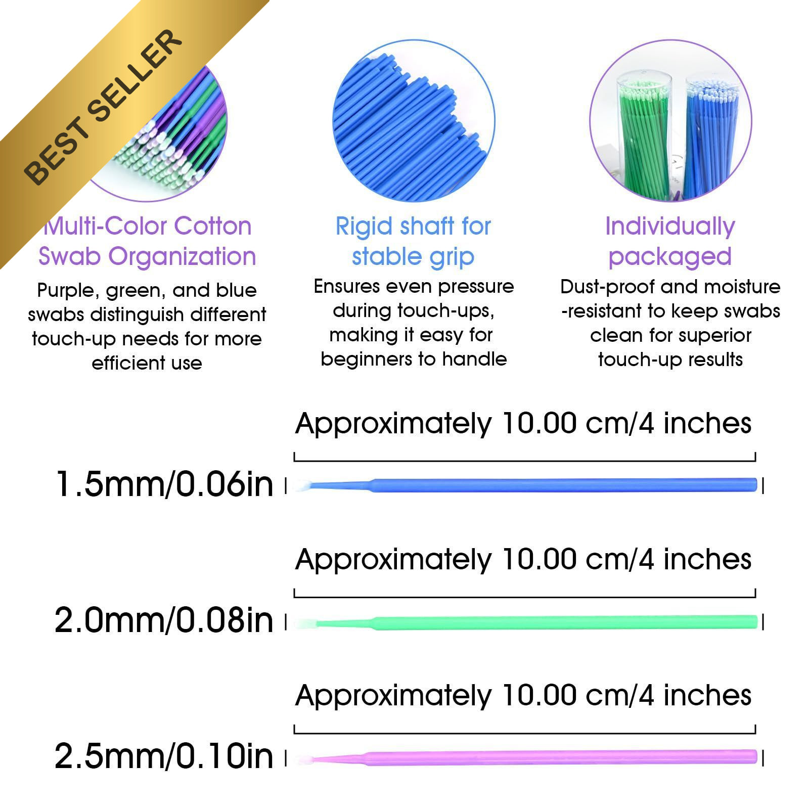 300Pcs Disposable Fine Tip Paint Brushes 1.5 2.0 2.5mm Automotive Touch Up Kit