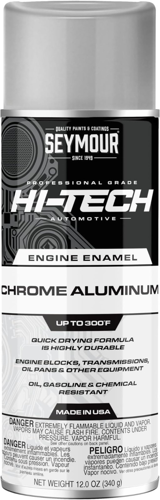 Spray Paint Engine Chrome Aluminum 12 Ounce Heat Resistant 300F Fast Dry