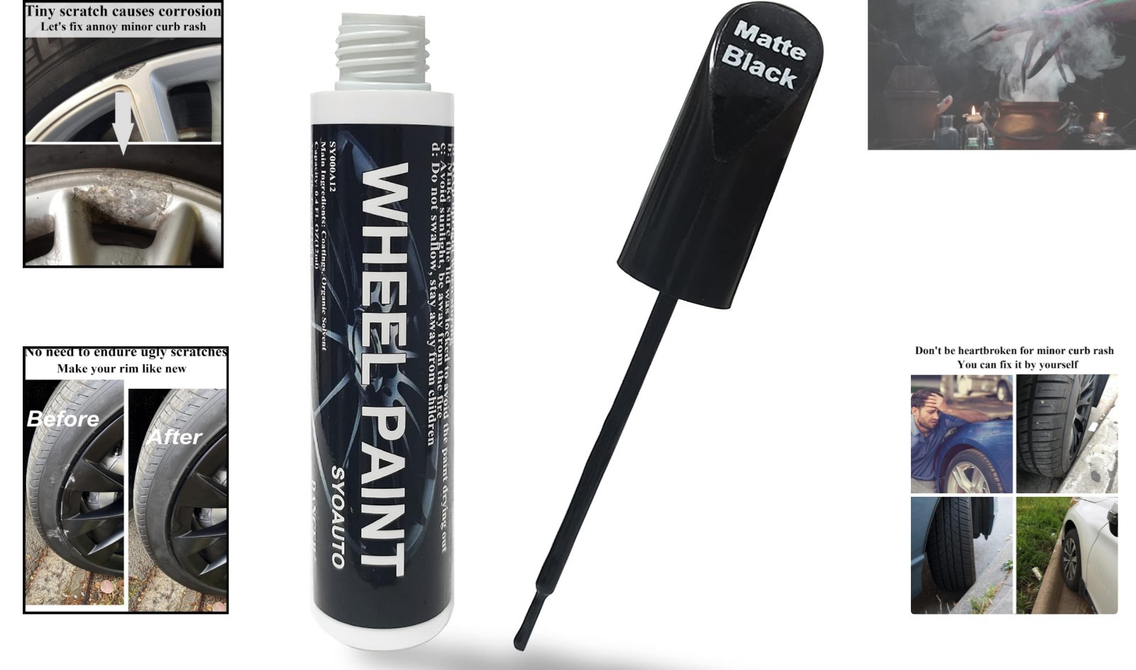 Universal Matte Black Scratch Repair Pen for Rims – 12ml Waterproof Solution
