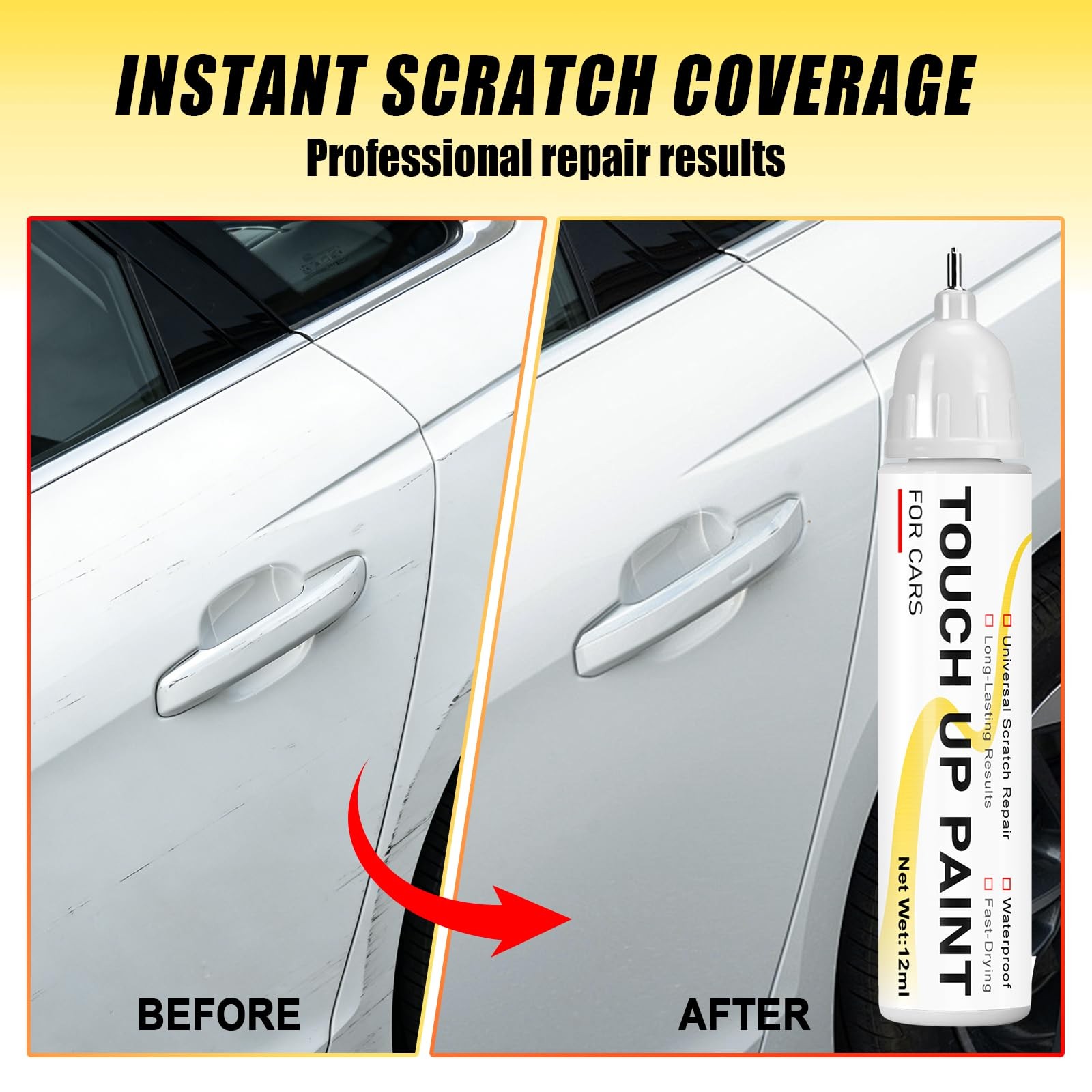 Pure White Touch Up Paint for cars, 2-in-1 Brush 0.4 Fl Oz (Pack of 1),