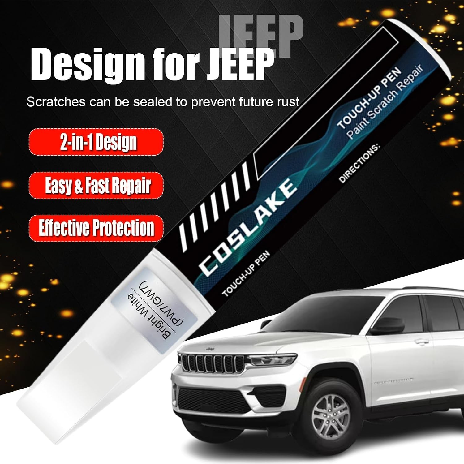 Jeep Touch Up Paint Pair – Bright White PW7/GW7, Fast-Drying Scratch Repair Kit