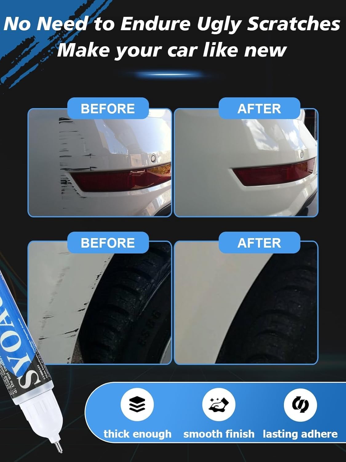 Rust-Resistant White Car Touch Up Paint – Quick Drying 2-in-1 Repair Tool 0.4 oz