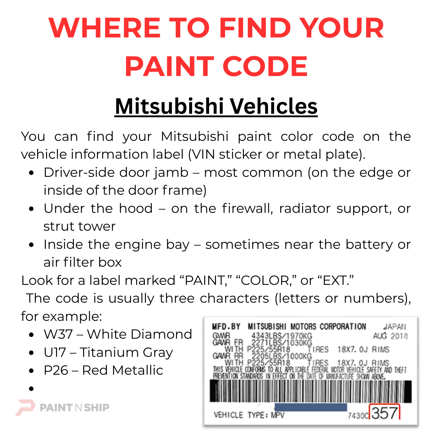 MITSUBISHI Touch Up Paint | Bottles, Aerosol, OEM Color Match
