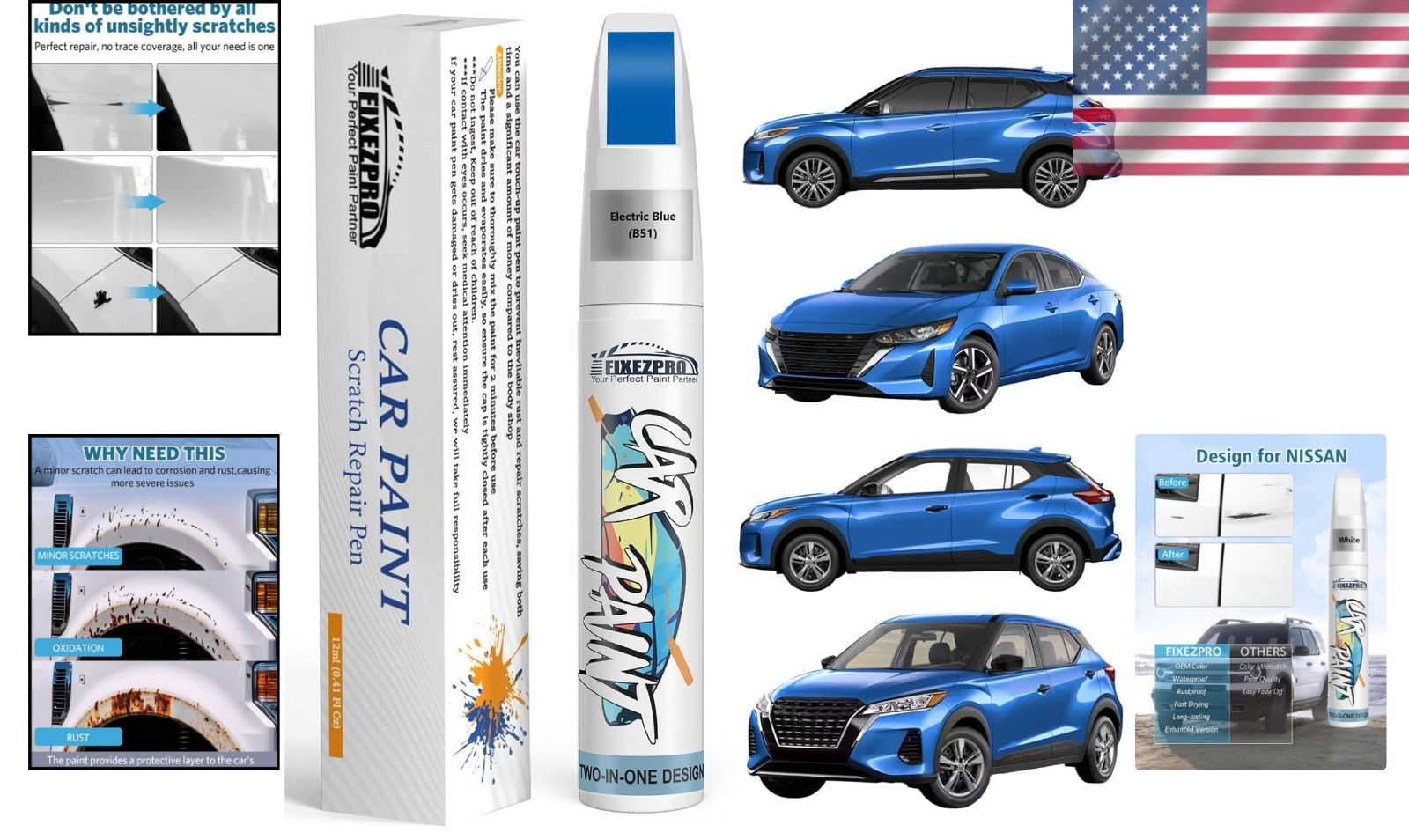 Rust and Scratch Resistant B51 Electric Blue Touch Up Paint for Nissan Vehicles