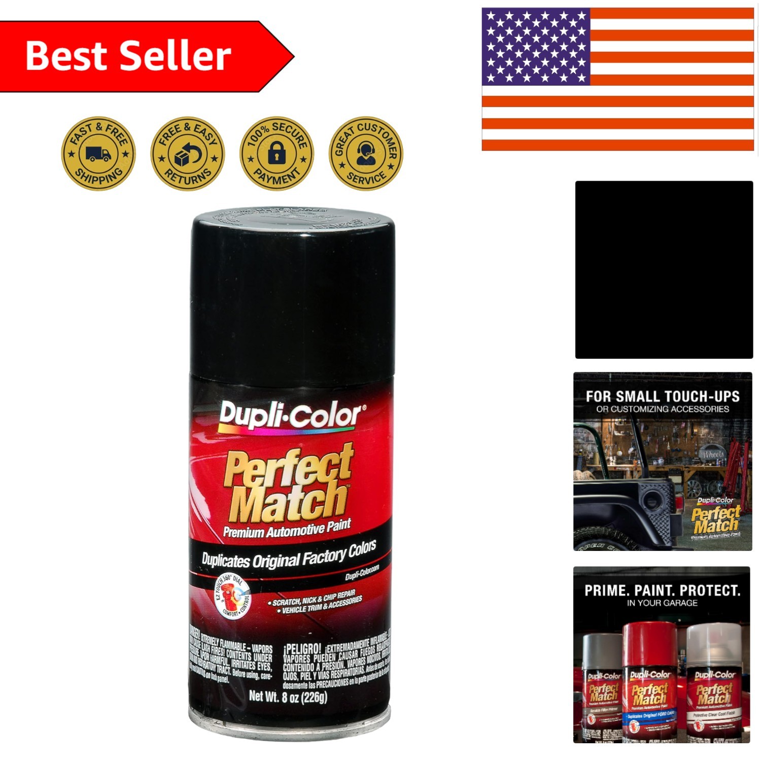 Universal Gloss Black Automotive Spray Paint – 8 oz Water Resistant Lacquer