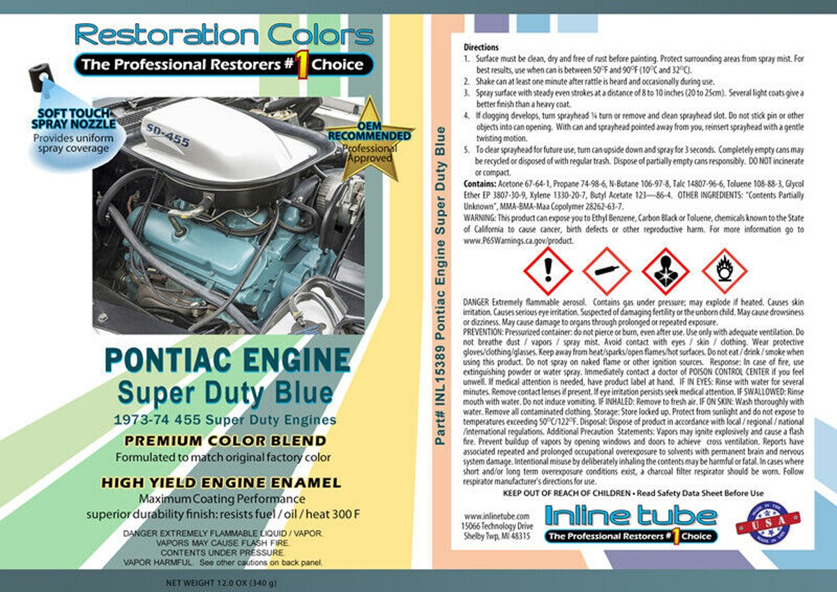 Spray Paint Engine Enamel Blue 455cid SD 1973-74 Pontiac Firebird Trans Am 1pc