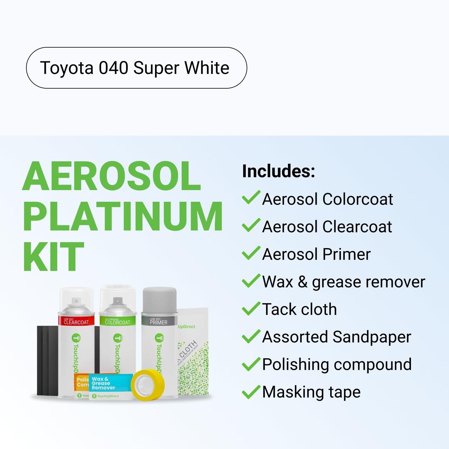 Car Paint Touch Up Spray Kit – Toyota 040 Super White, Scratch Repair & Clearcoa