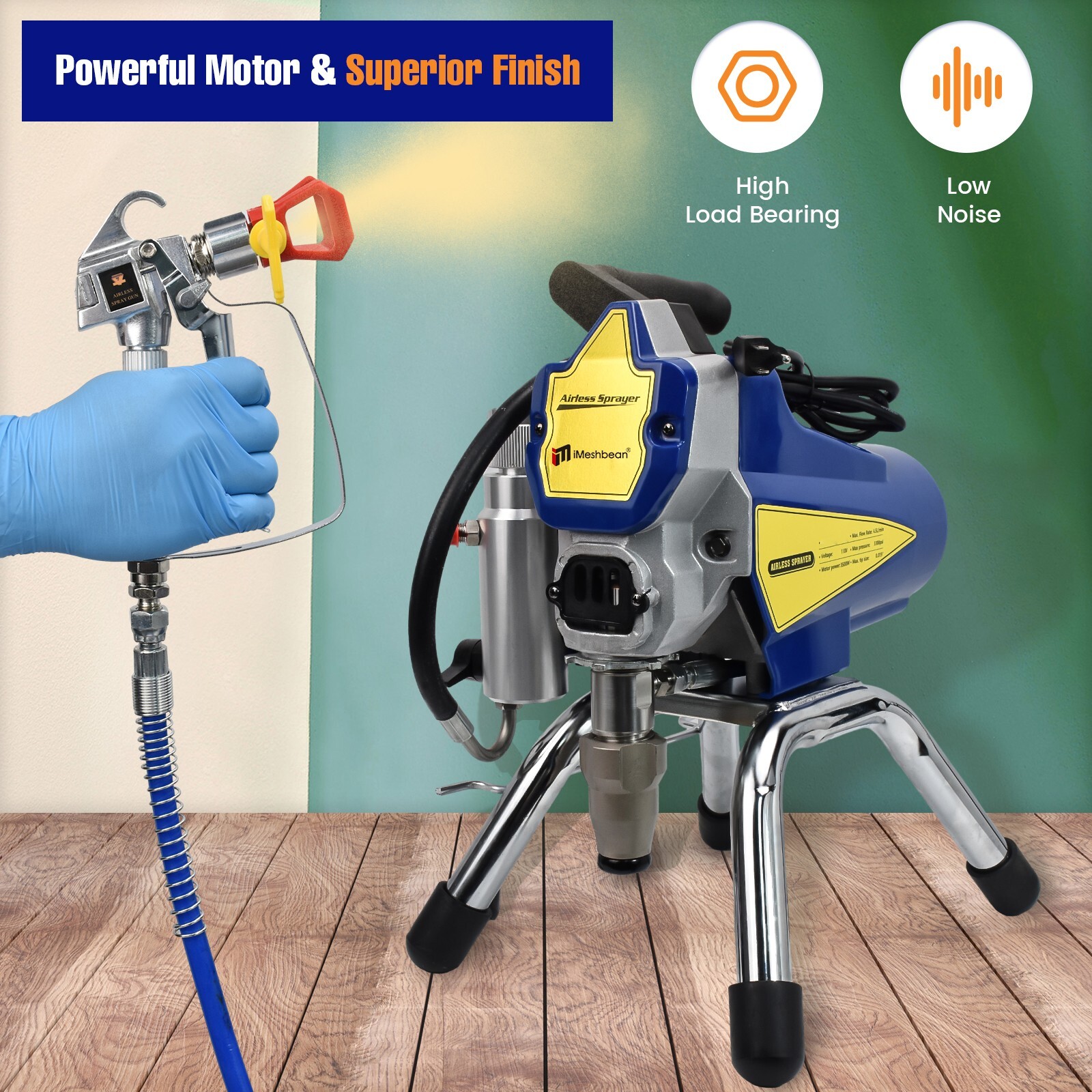 3500W Electric Airless Paint Sprayer High Efficient 3300PSI W/Extension Rod 110V