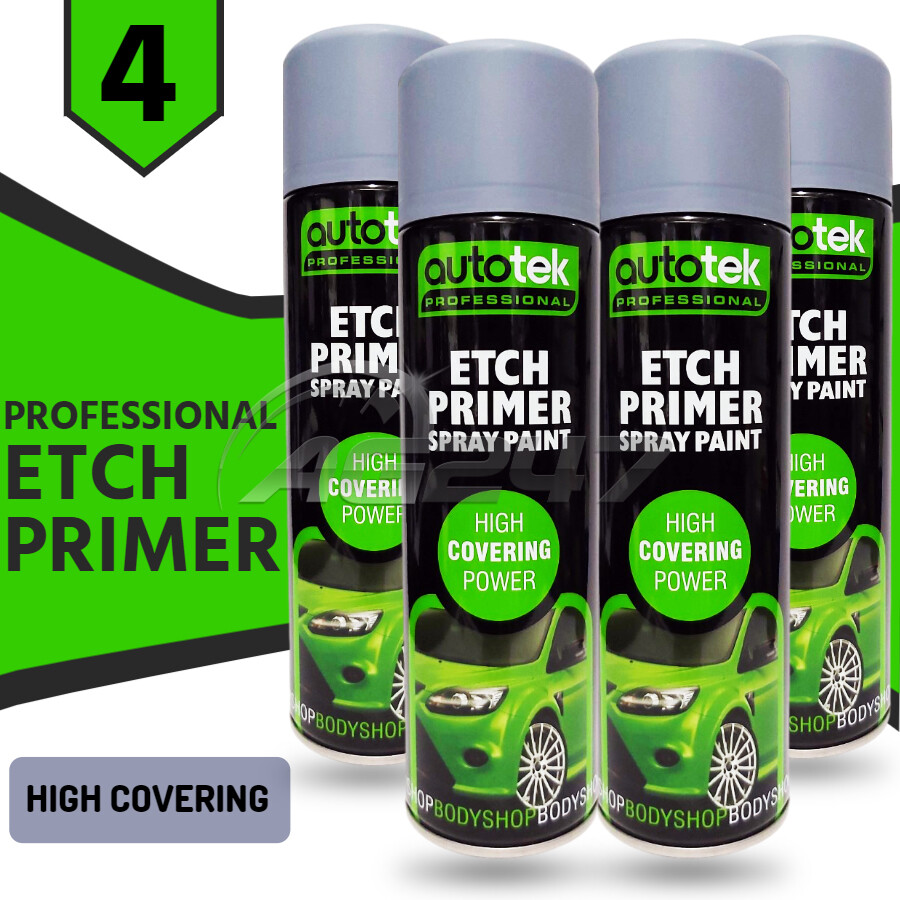 4x AUTOTEK Professional Can Grey Etch Primer Galvanized Aluminum Zinc Steel+G+M