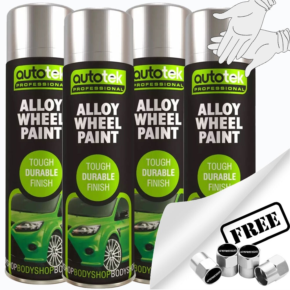 4 x Autotek SILVER ALLOY WHEEL Spray Paint Aerosol Professional 500ml Cans+G+CP