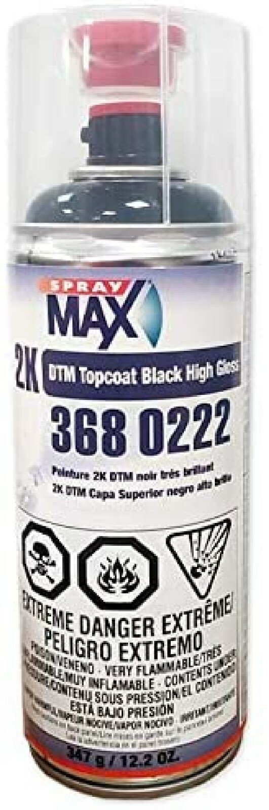 SprayMax 3680222 DTM Gloss Black Paint 2K Aerosol 12.2oz.