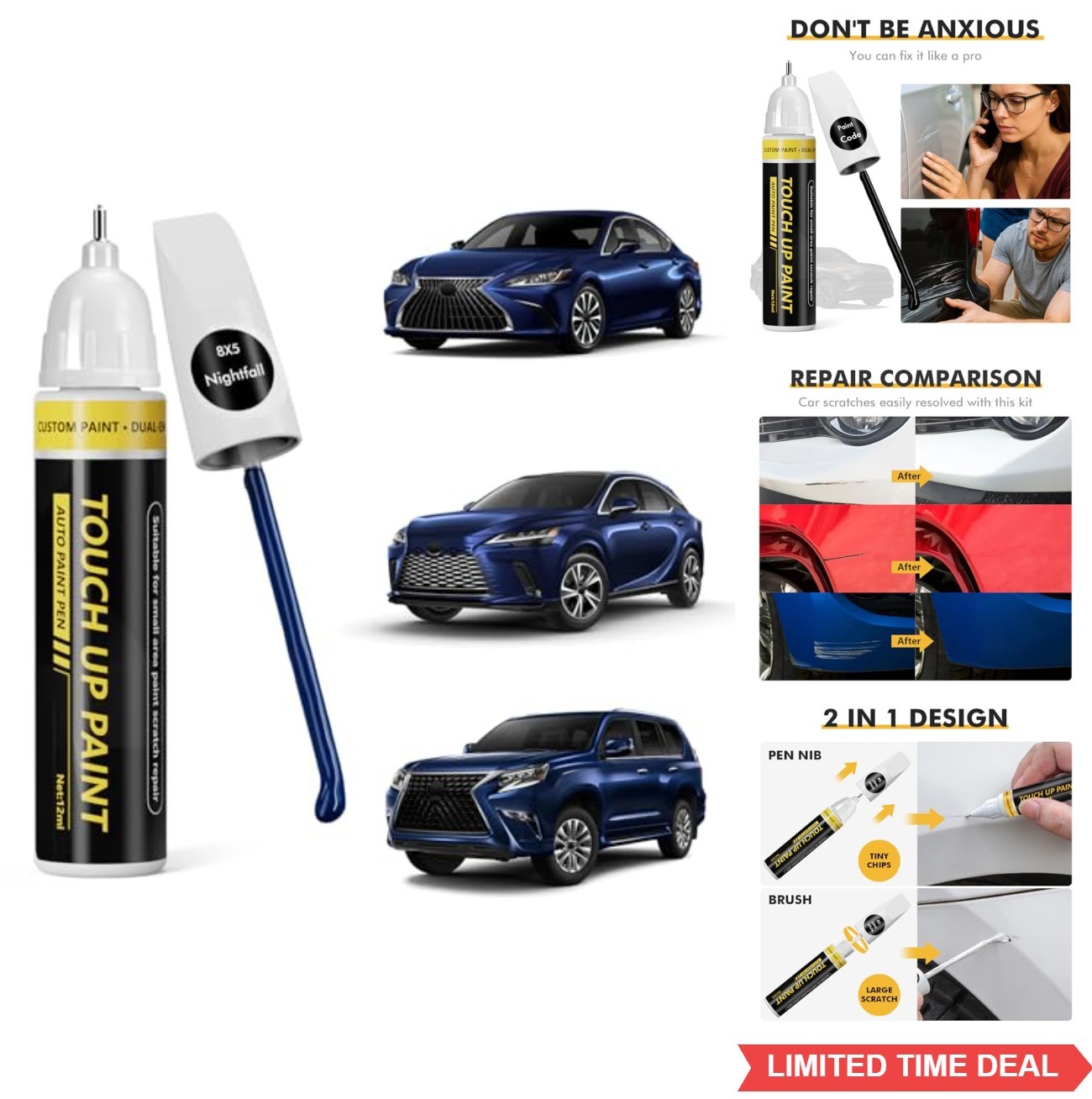 2 in 1 Car Touch Up Paint Pen For Nightfall 8X5 Scratch Repair Kit 12ml
