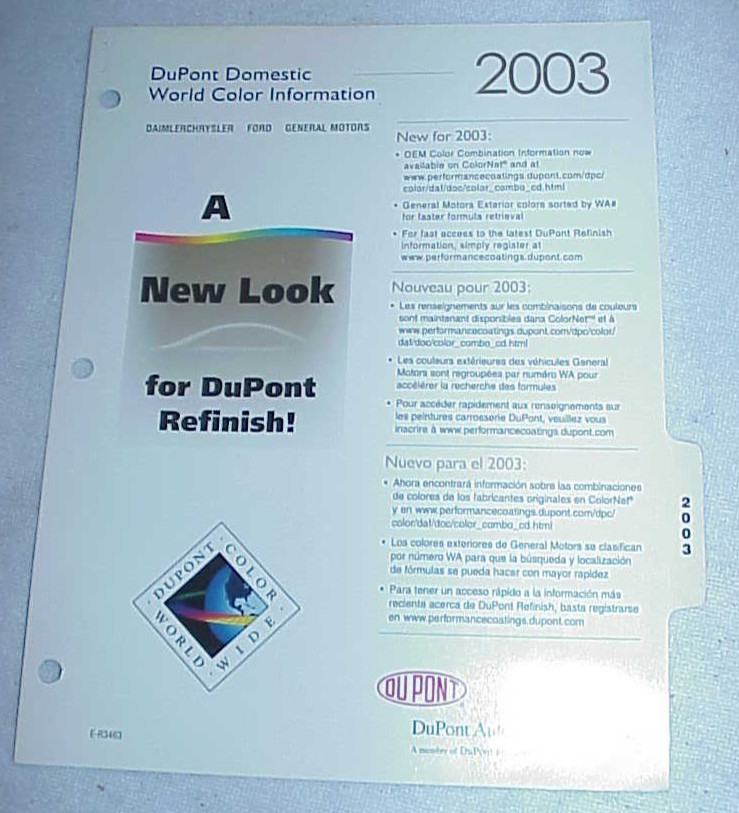 2003 DuPont Paint Color Chip Charts DOMESTIC GM Ford Chrysler