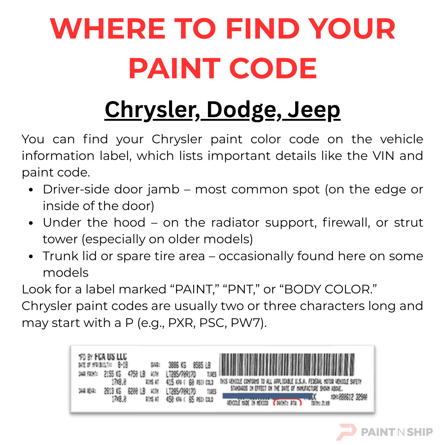 CHRYSLER DODGE JEEP RAM Touch Up Paint | Bottles, Aerosol, OEM Color Match
