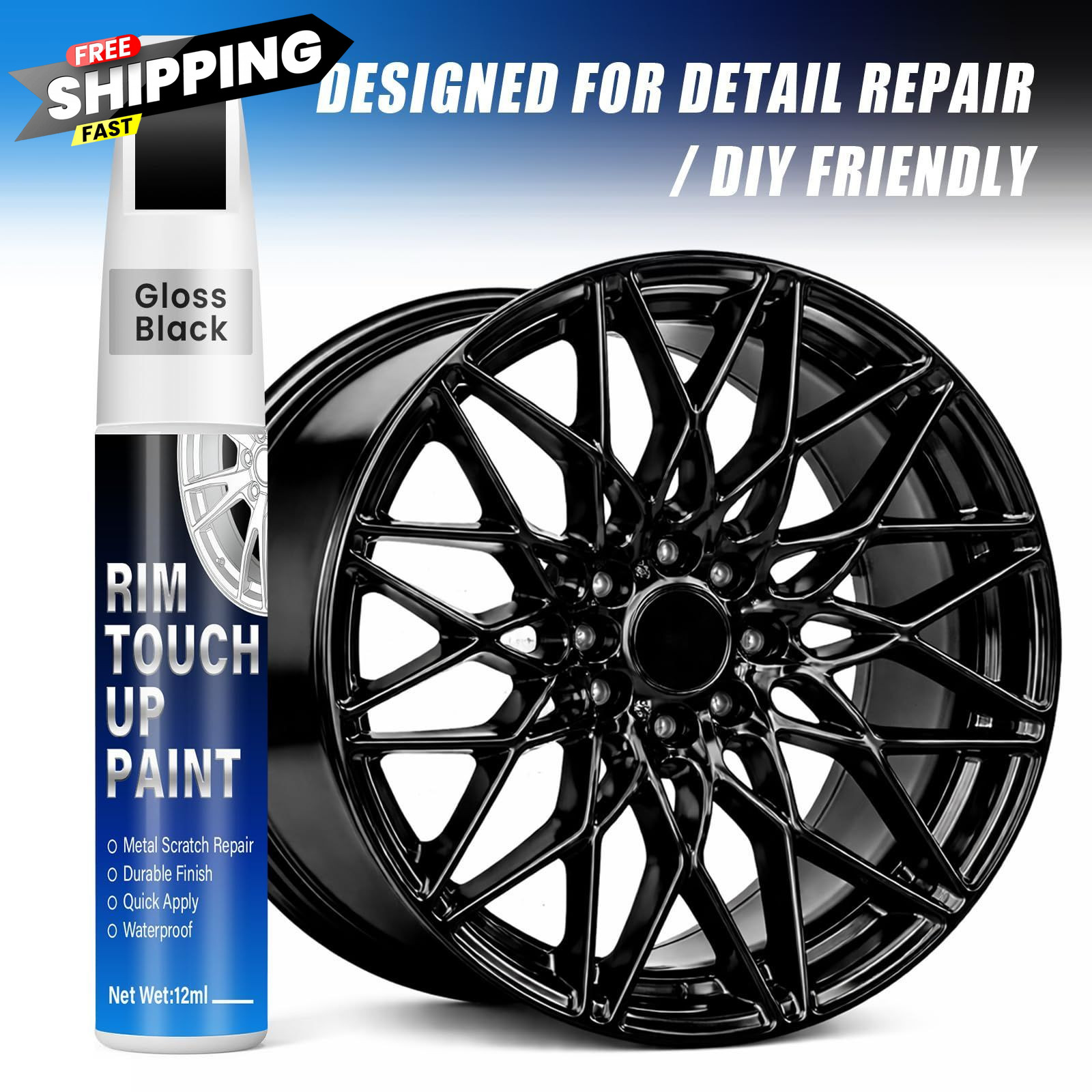 Qnofuit Gloss Black Rim Touch Up Paint, 0.4 Fl Oz (Pack of 1),