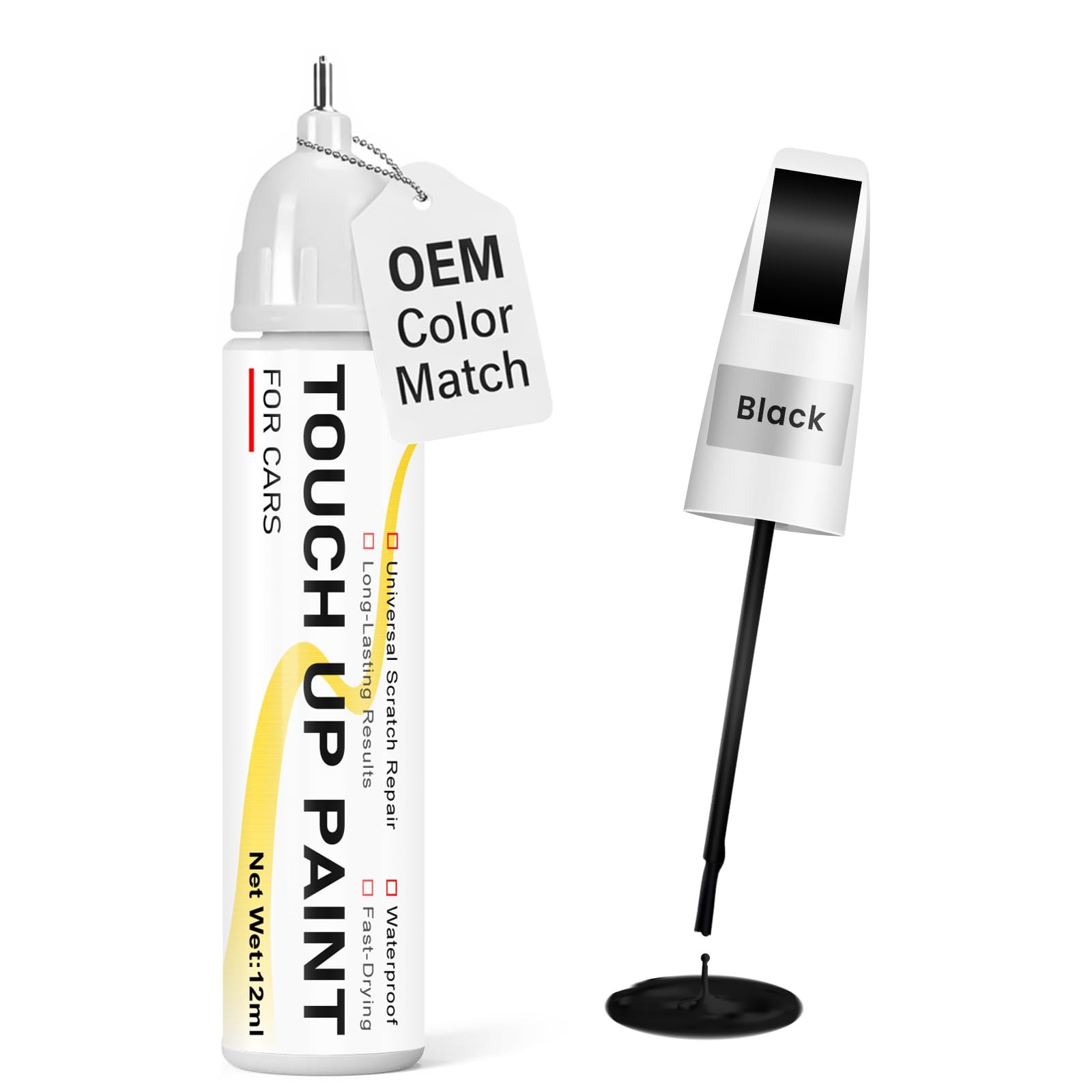 Gloss Black Touch Up Paint for cars, 2-in-1 0.4 Fl Oz (Pack of 1), Pure