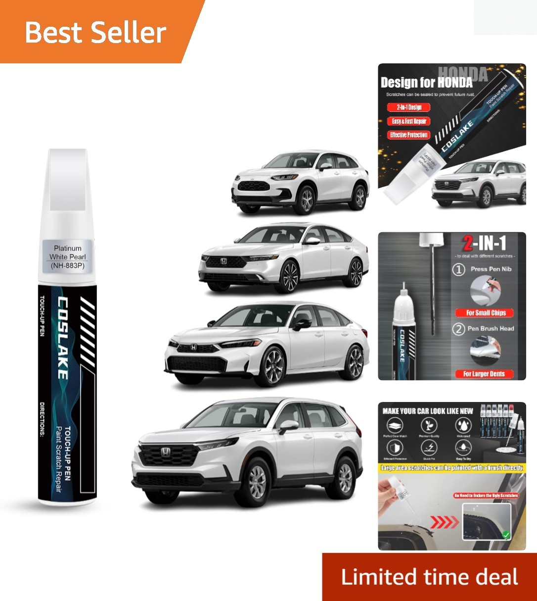 Quick & Easy Scratch Repair Touch Up Paint for Honda – Platinum White Pearl 12ml