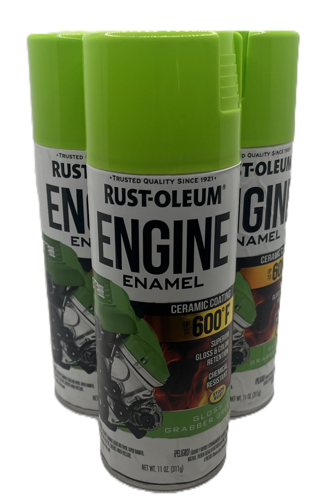 3pk Rust-Oleum 366436 Engine Enamel Spray Paint Gloss Grabber Green 11 oz Sprays