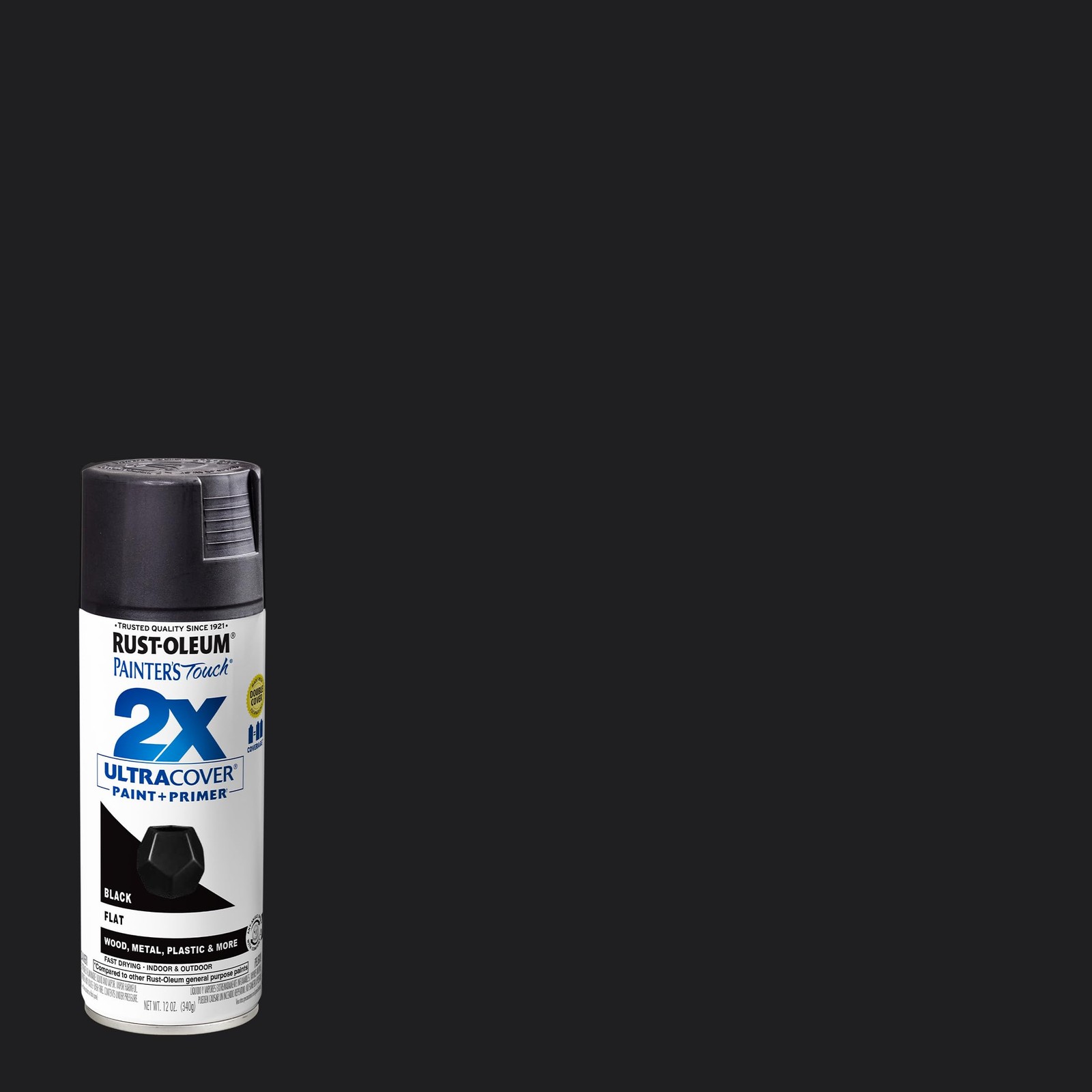 Rust-Oleum 249127 Painter’s Touch 2X Ultra Cover Spray Paint, 12 oz, Flat Black
