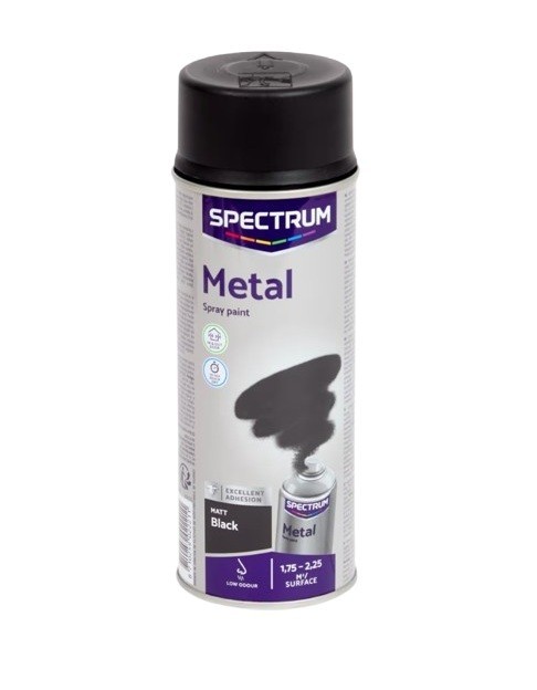 Spectrum Metal Spray Paint Matt Black 400 ml Indoor Outdoor 2K RAL