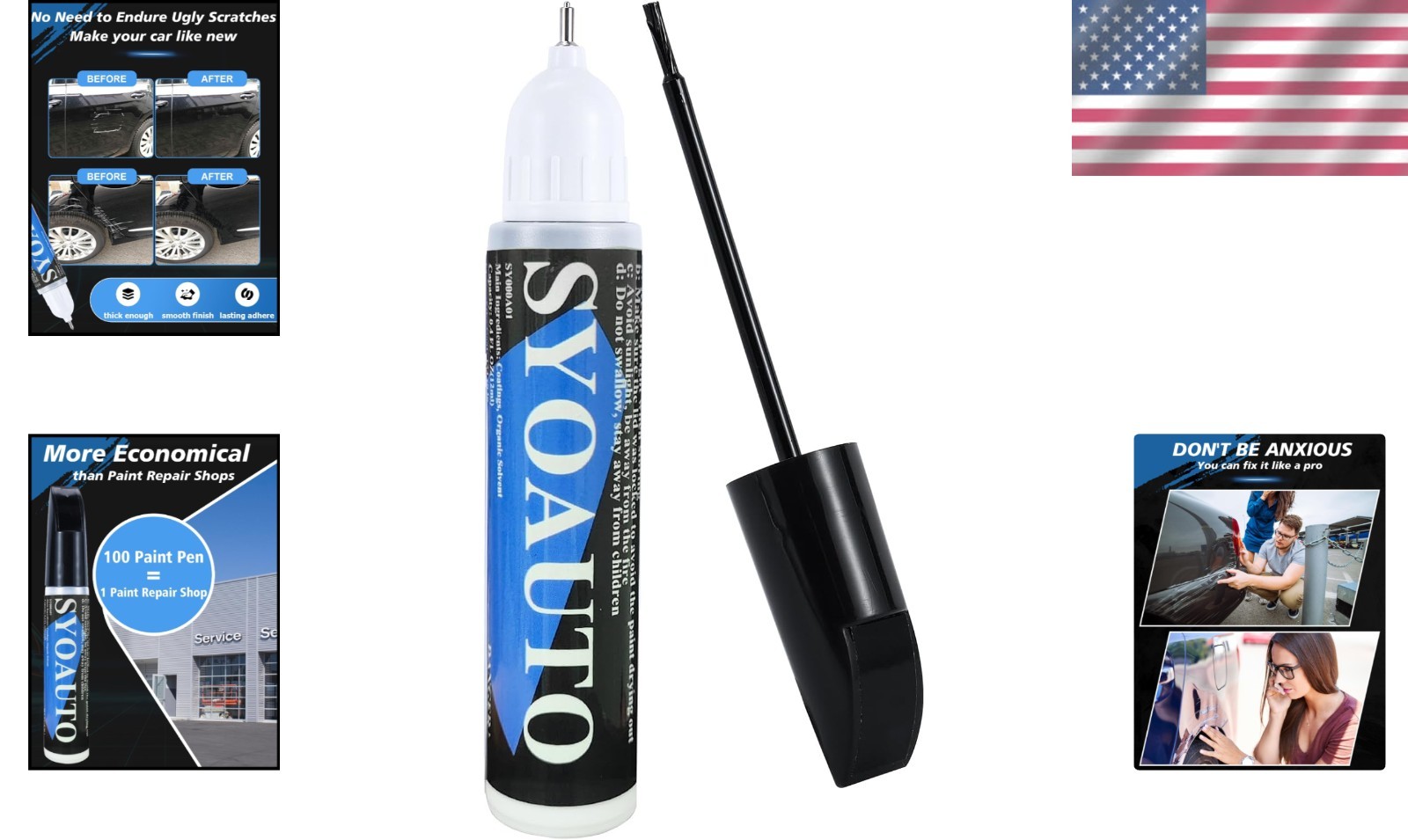 Waterproof Black Touch Up Paint for Cars – 0.4 oz Easy Applicator Pen