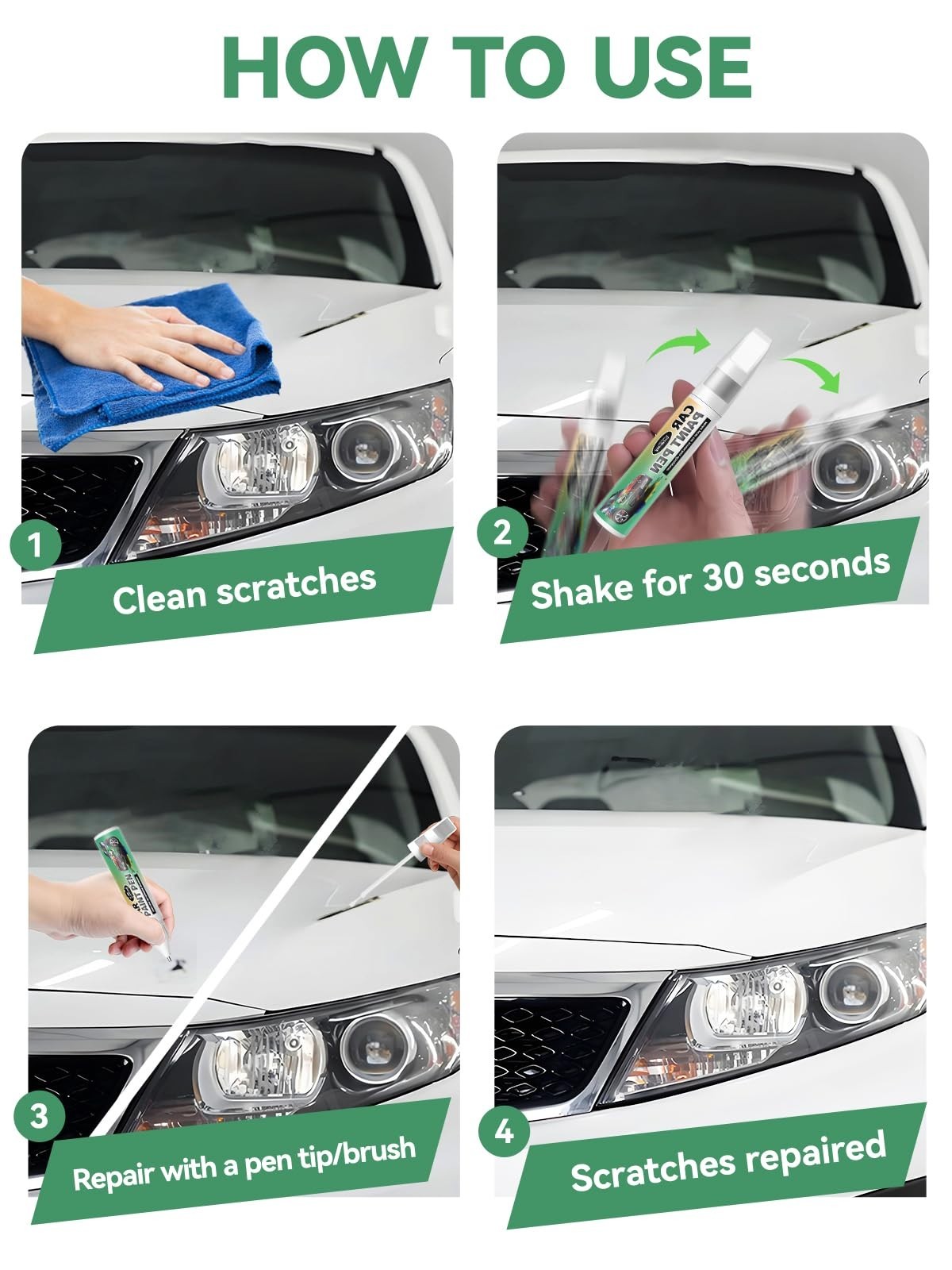 Pearl White Touch Up Paint for Cars – Color Accurate Scratch Repair Pen, Easy Fi