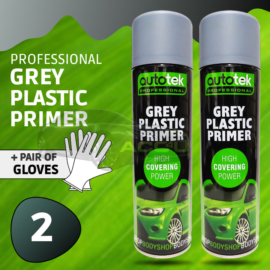 2 x Autotek GREY PLASTIC PRIMER Spray Paint Professional High Covering +G+CP