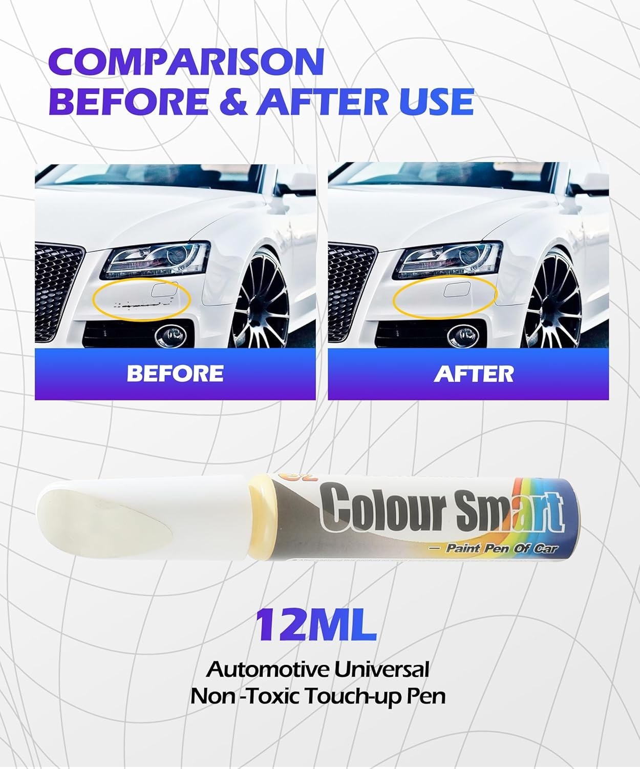 Lápiz de retoque de pintura blanca para reparar arañazos en coches.
