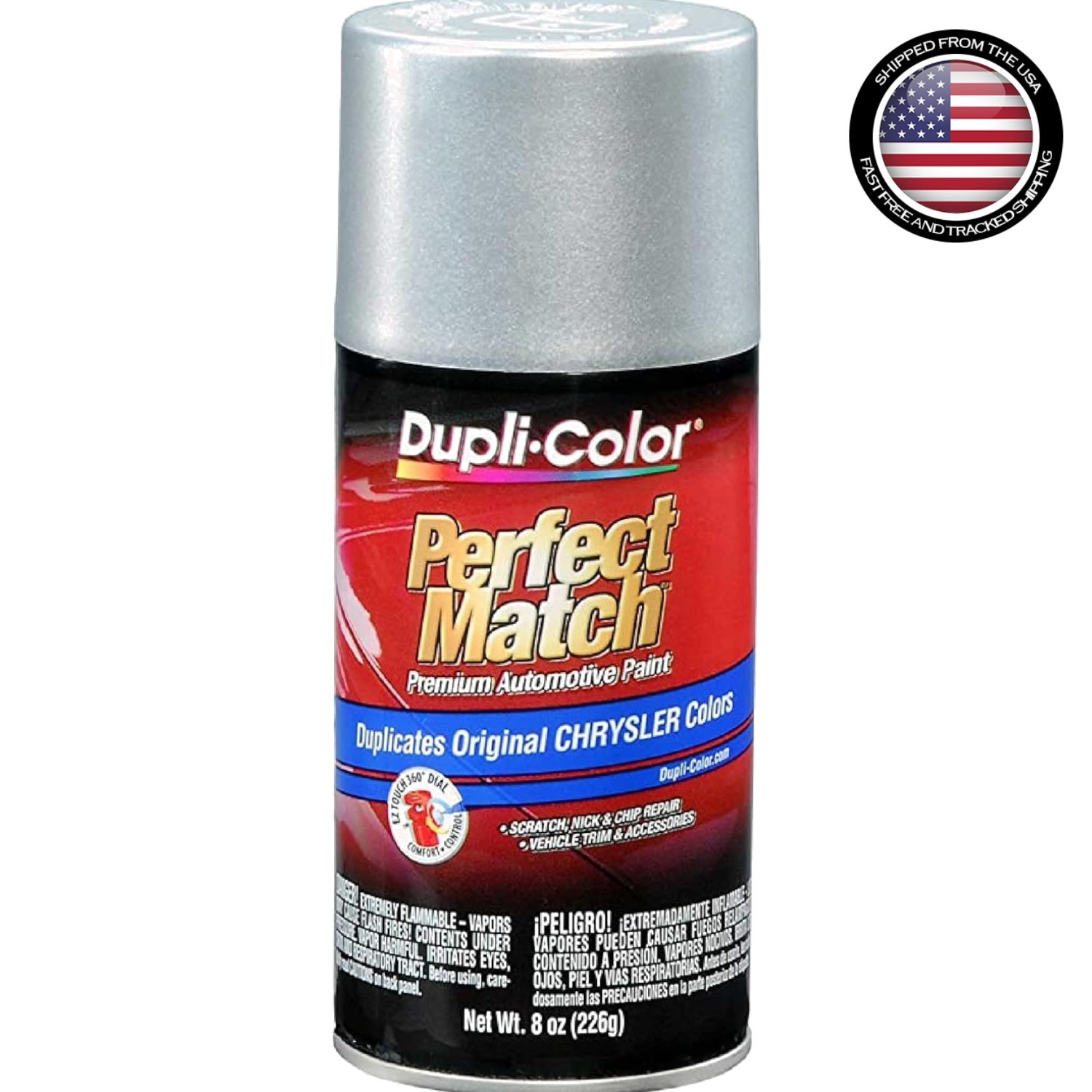 Fast-Drying Chrysler Paint – Perfect Match Bright Silver Metallic, 8 oz Aerosol