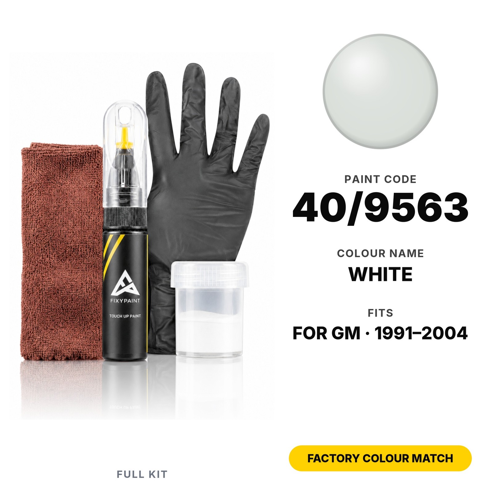 Touch Up Paint For GM 40/9563 White Full Kit Factory Auto Paint Match