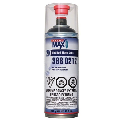 SprayMax 3680212 2K Hot Rod Satin Black Aerosol, 12 oz Two-Component Topcoat