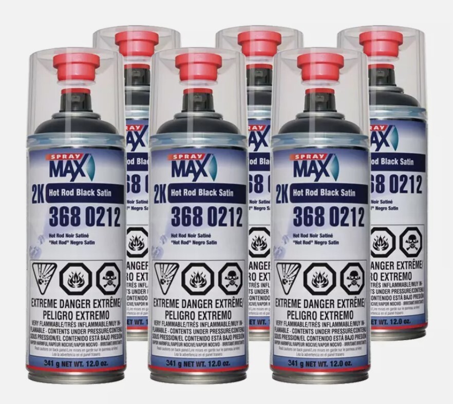 SprayMax 3680212 2K Hot Rod Satin Black Aerosol 12 oz. each (6 Pack)