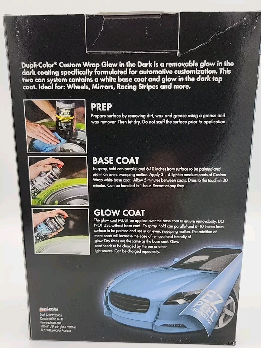 Duplicolor CWRC870 Custom Wrap Glow in the Dark Blue Kit Removable Coating NEW