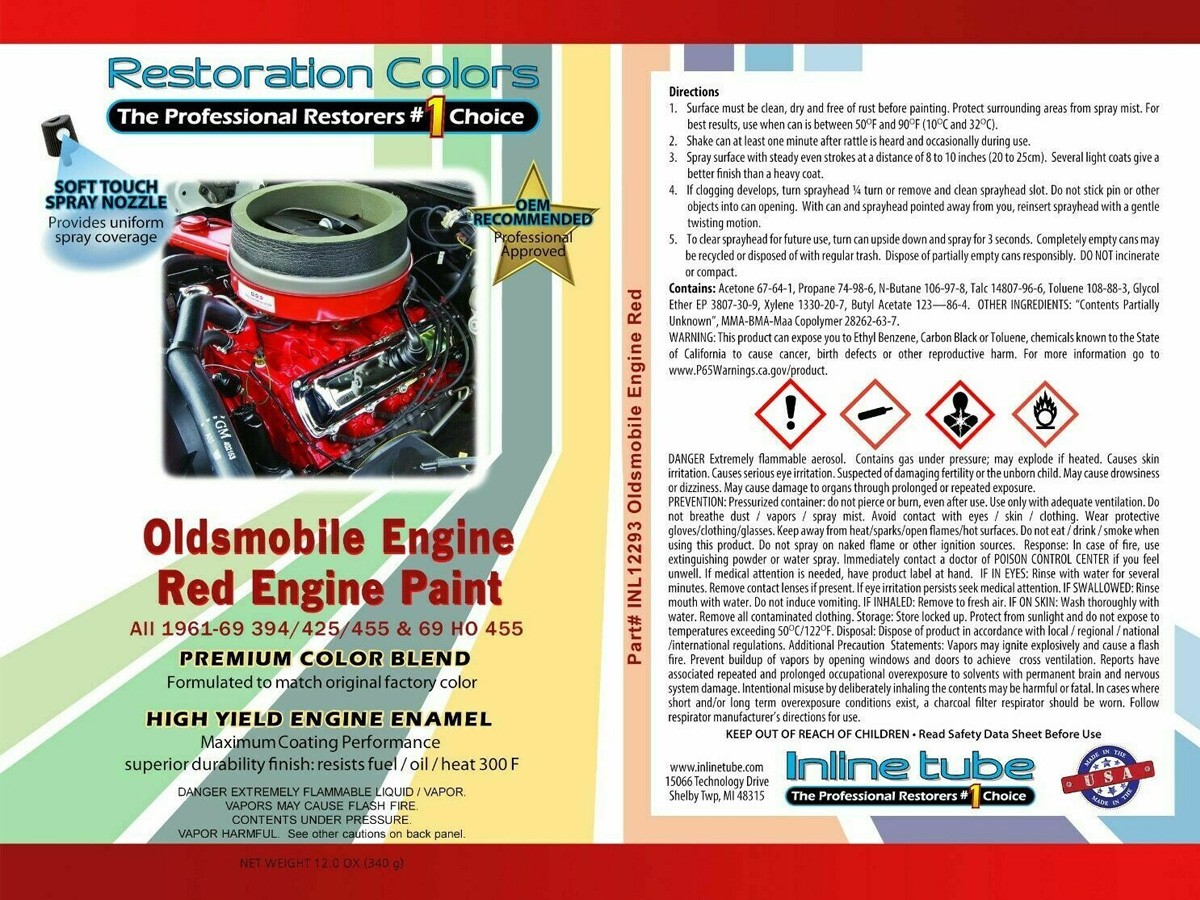 1961-1969 GM Oldsmobile Engine Spray Paint Red 455cid 2 Cans