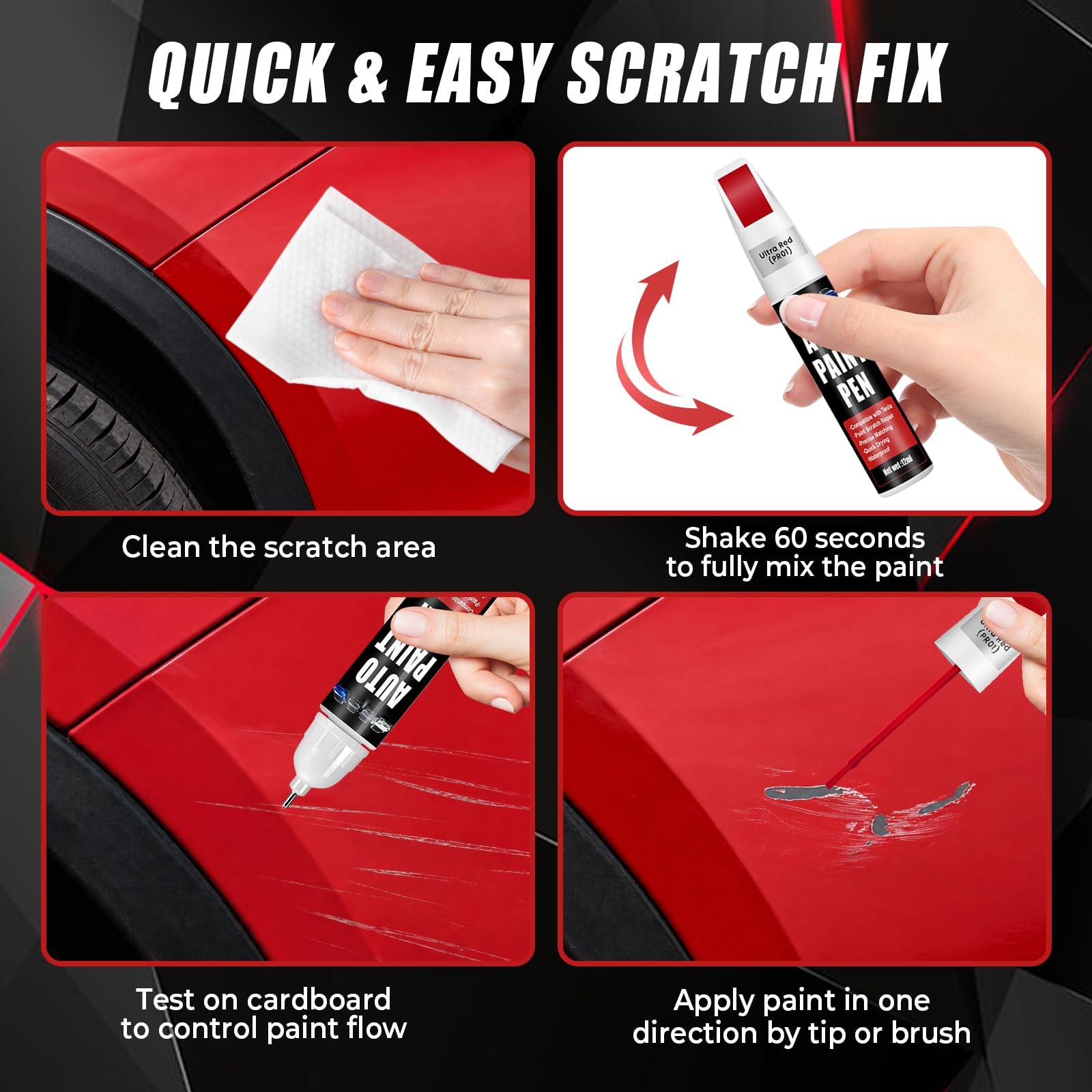 Qnofuit Touch Up Paint for Cars (Ultra 0.4 Fl Oz (Pack of 1), Ultra Red(PR01)