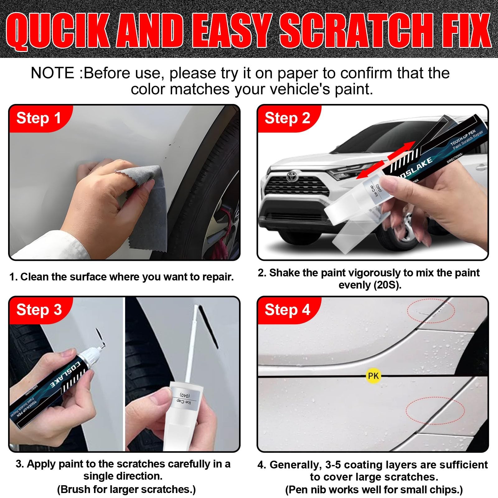 Touch Up Paint for Toyota Ice Cap Super White 040 Scratch Repair Pen 0.41Oz