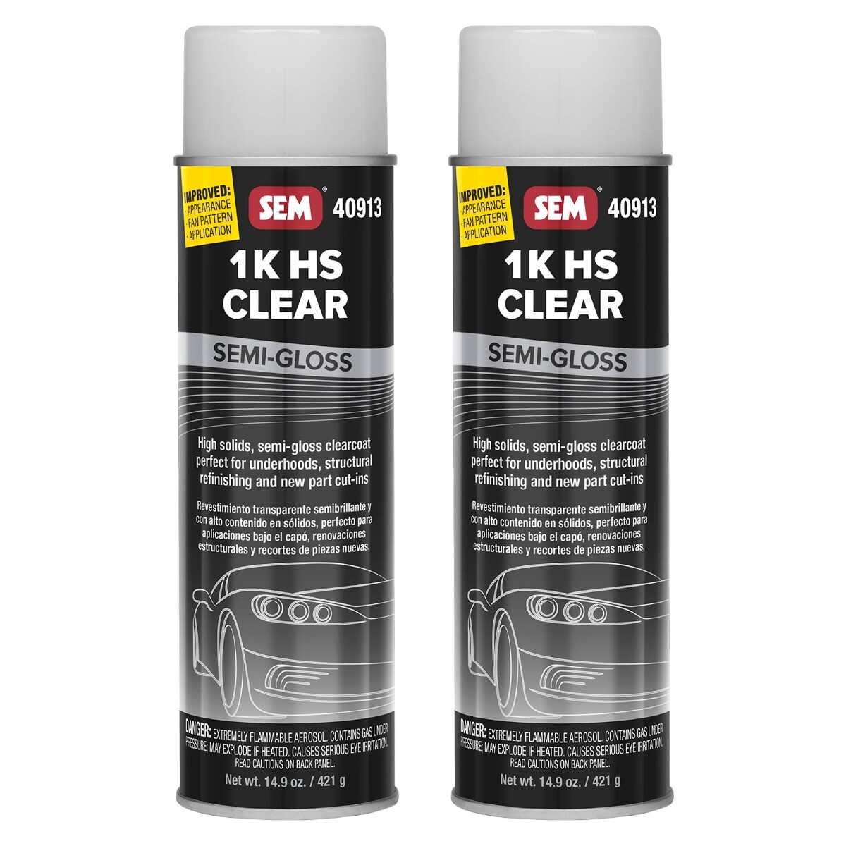 SEM 40913 1K HS Semi-Gloss Clear Aerosol Clearcoat 14.9 oz (2 Cans)