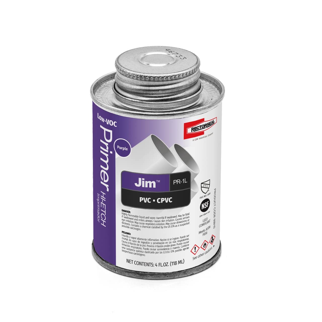 Rectorseal 55910 Pr1L 1/4 Pint Purple Low Voc Hi-Etch Pvc And Cpvc Primer