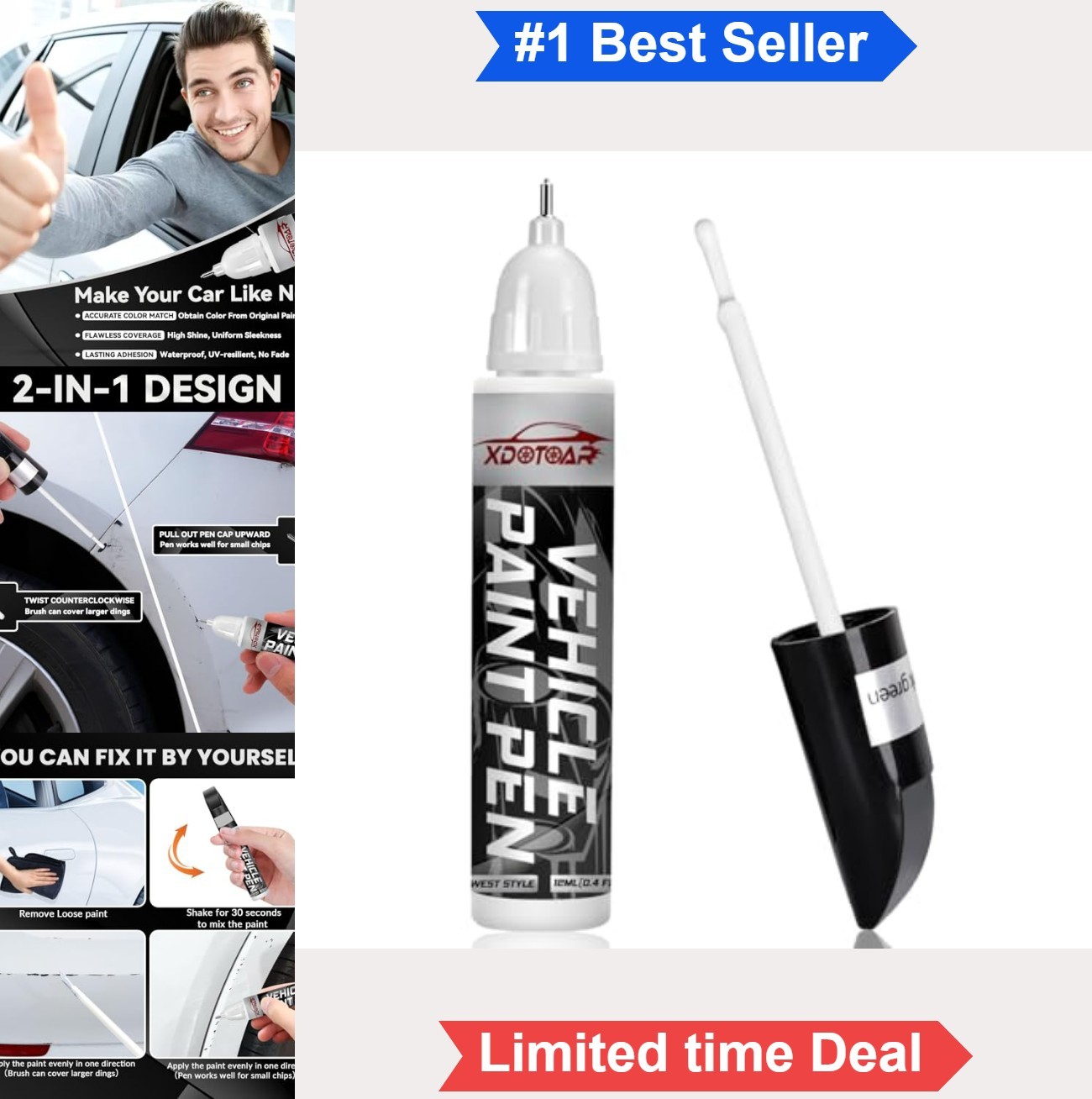White Car Paint Touch Up Pen Color Accurate Scratch Repair Fast Dry UV Resistant