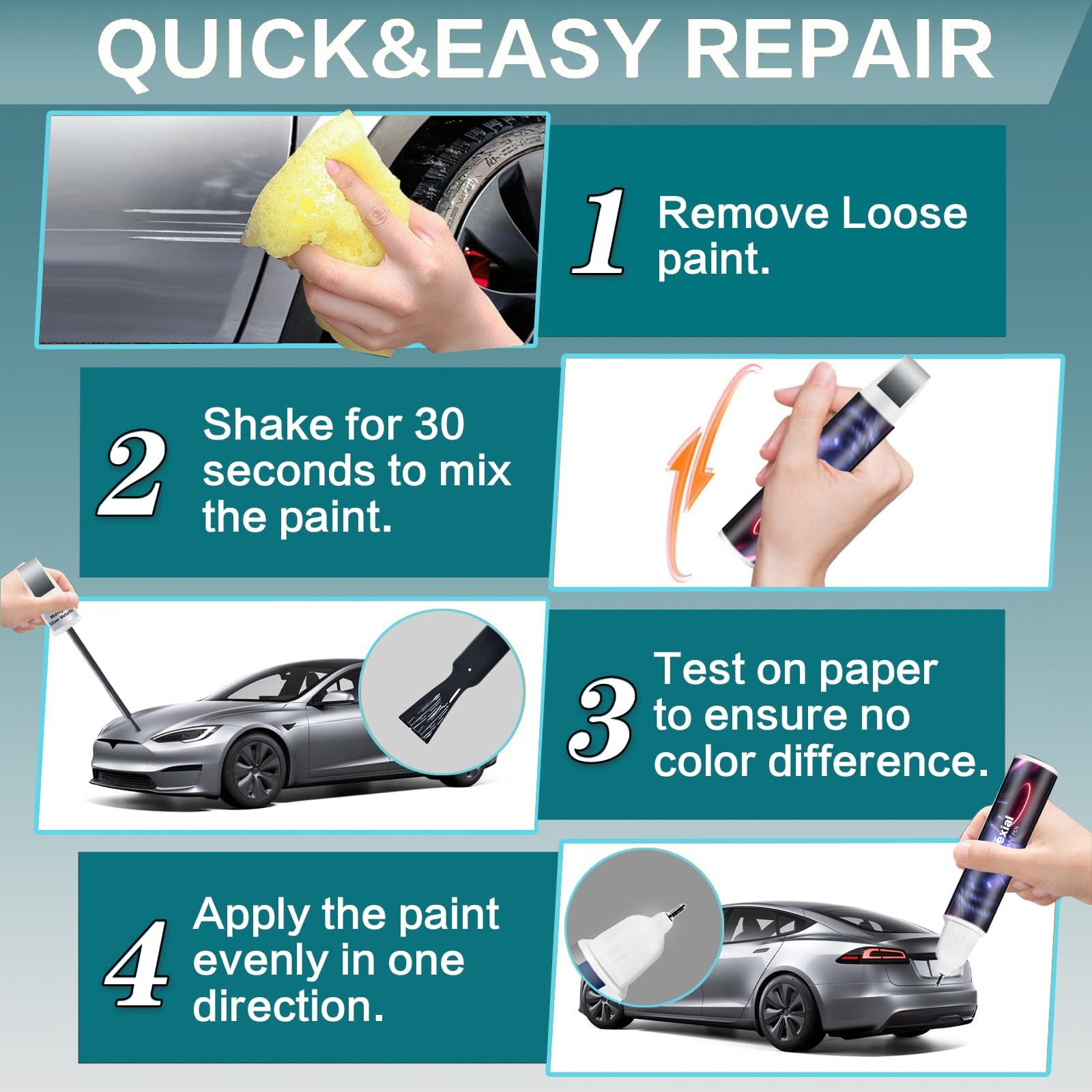 Touch Up Paint for Tesla Midnight Silver Metallic PMNG Repair Pen