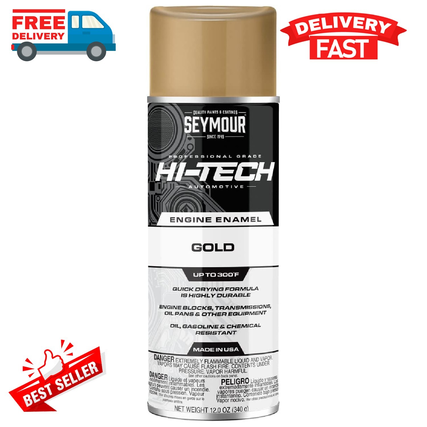 Universal Gold Spray Paint Golden Hi-Tech Engine Sprayer Fast Dry 12 Oz Eggshell