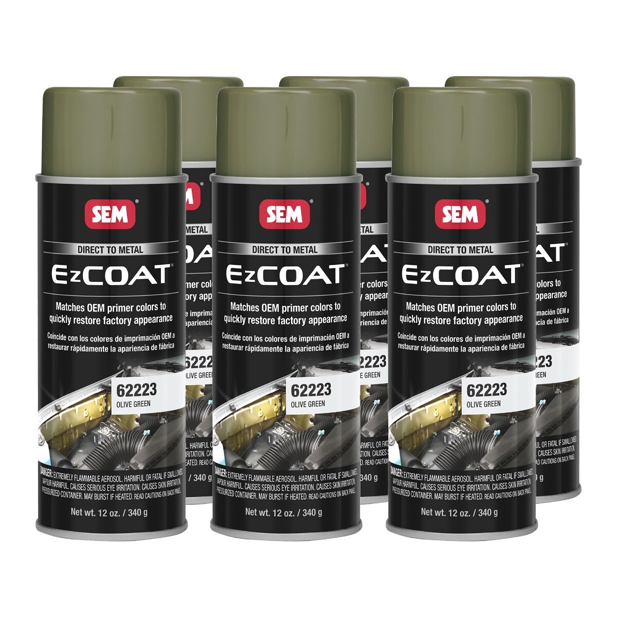 SEM 62223 EZ Coat Olive Green Direct To Metal Spray Paint 12 oz (6 Pack)