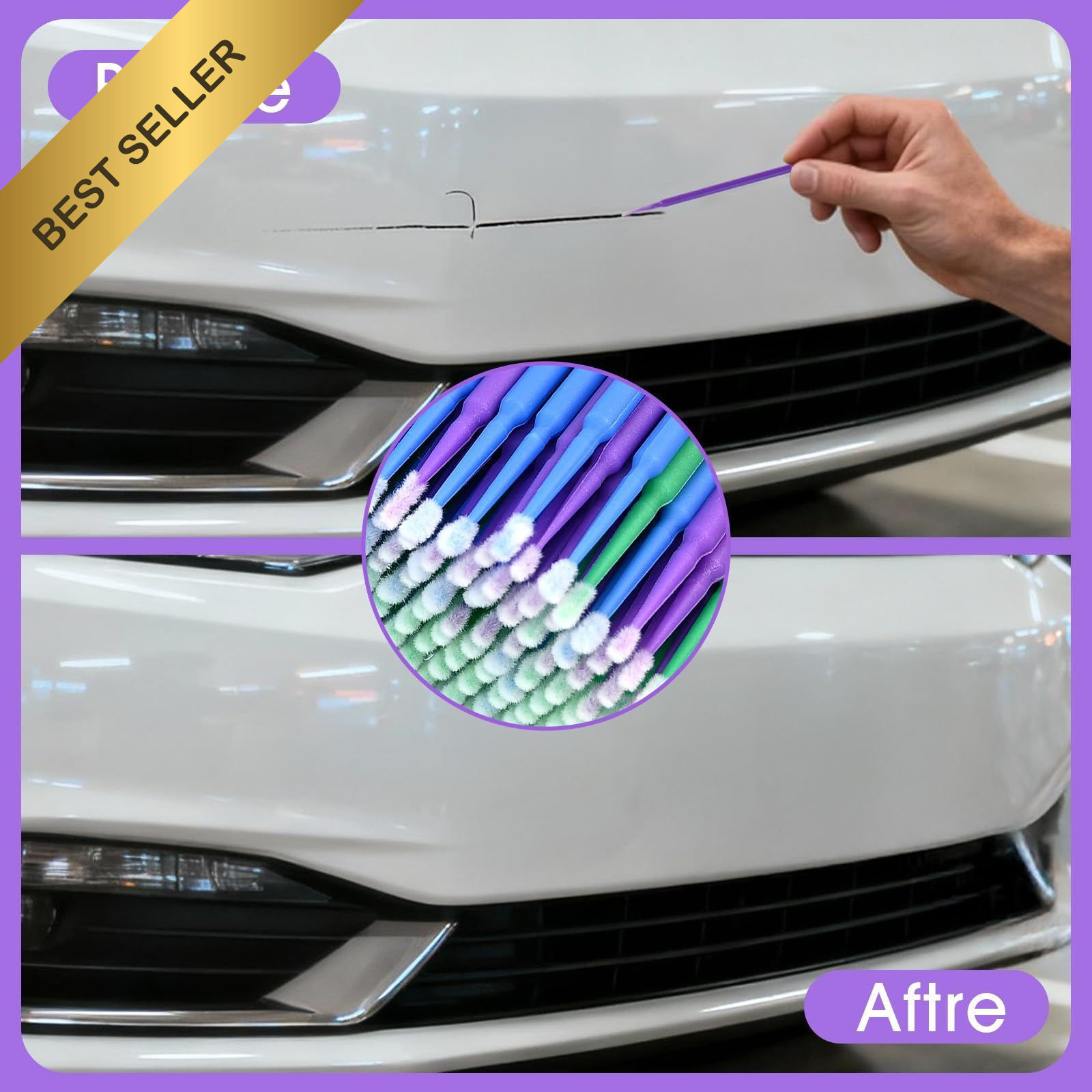 300Pcs Disposable Fine Tip Paint Brushes 1.5 2.0 2.5mm Automotive Touch Up Kit