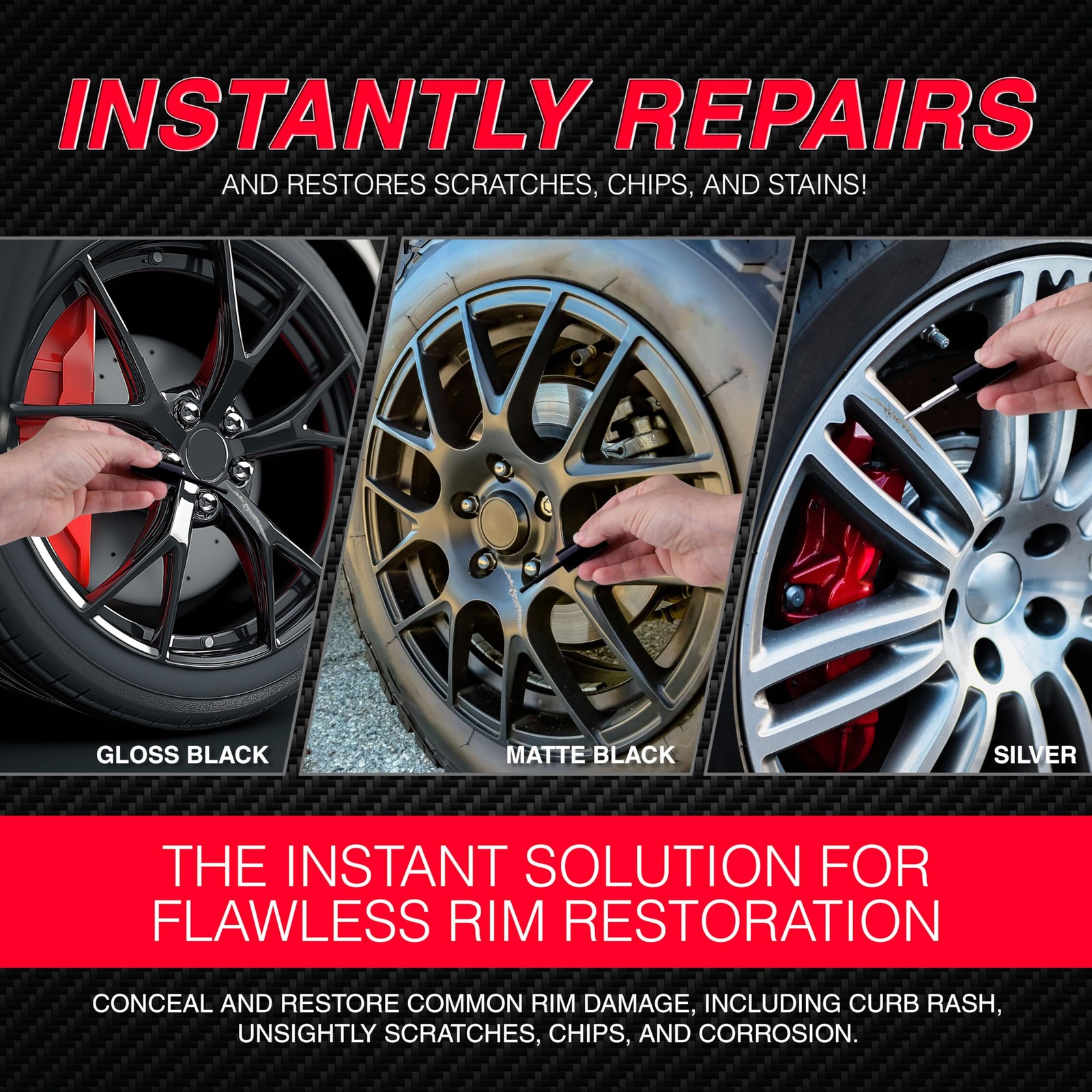 Rim Touch Up Paint Kit Gloss & Matte Black Silver – Curb Rash Wheel Repair Pen