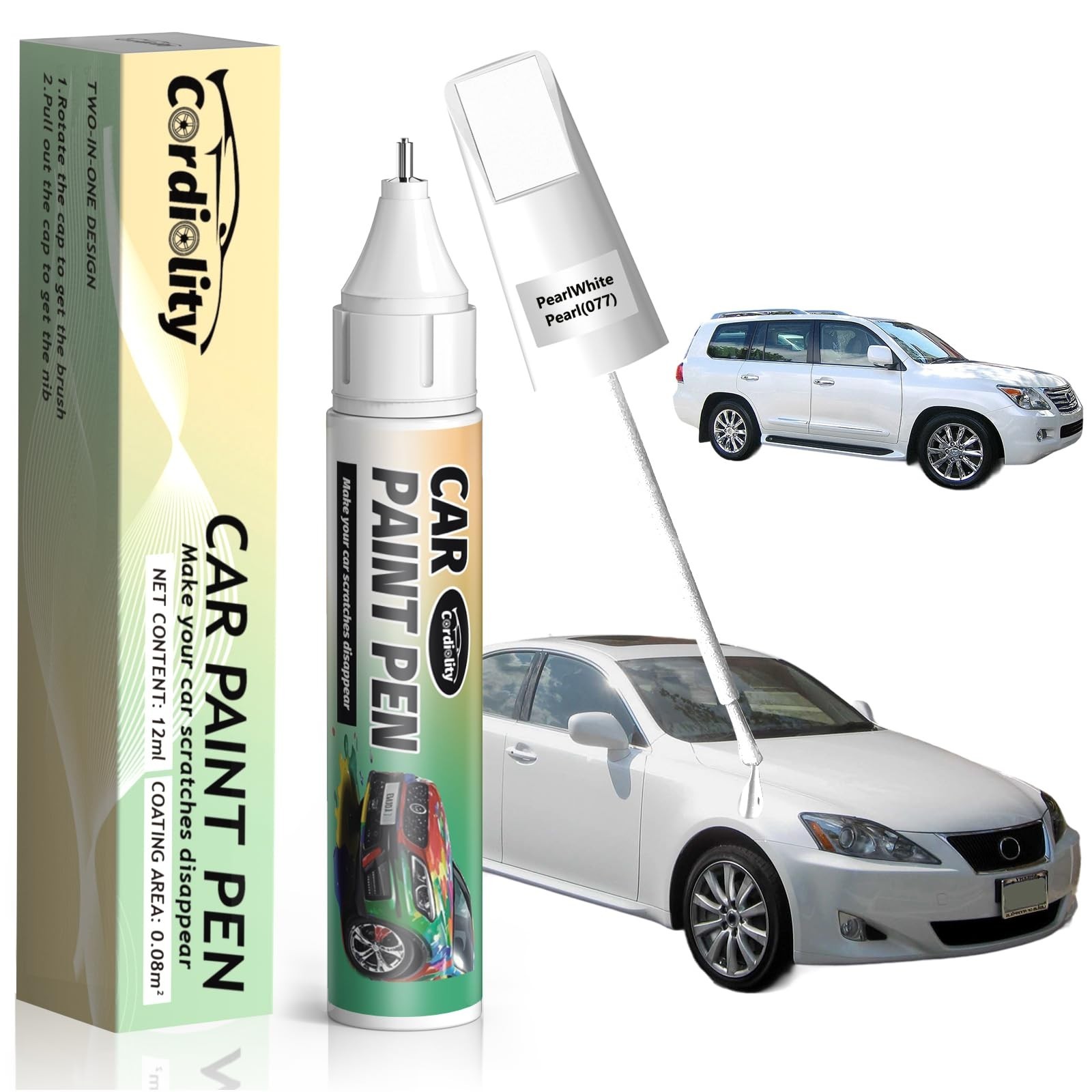 Pearl White Touch Up Paint for Cars – Color Accurate Scratch Repair Pen, Easy Fi