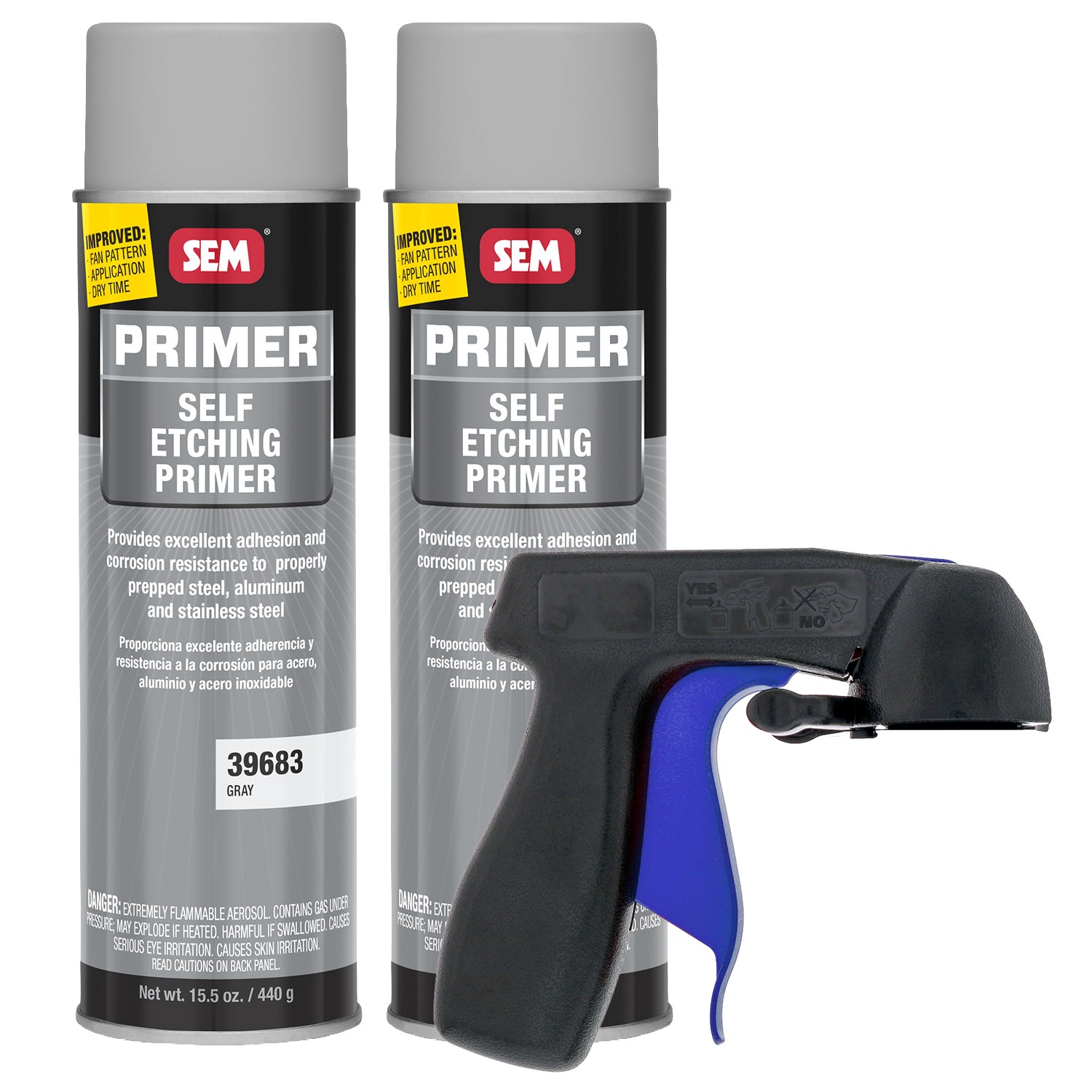 SEM 39683 Self Etching Primer Gray 15.5oz. 2 Pack with Spray Can Trigger Handle