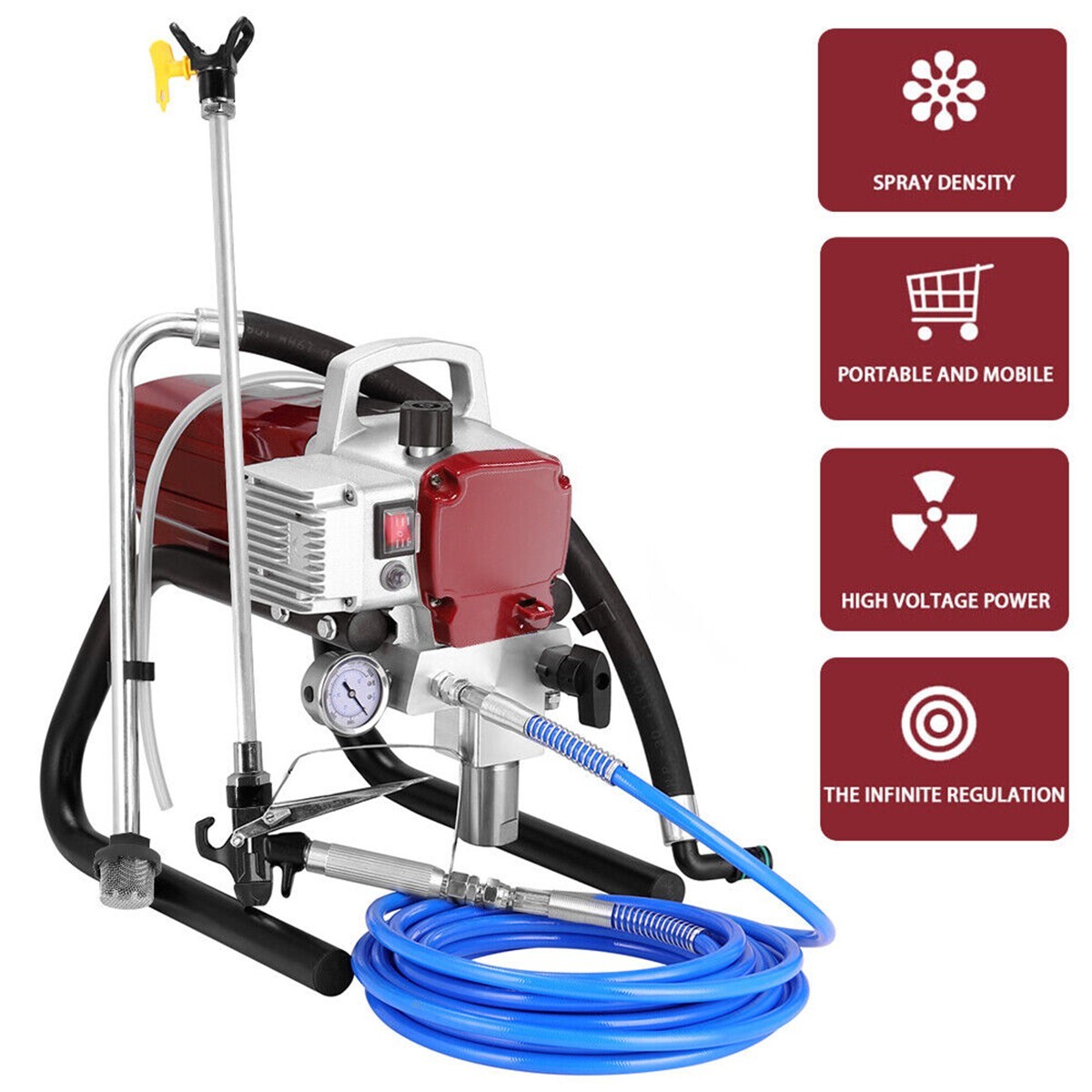 2.5HP Electric Airless Paint Sprayer High Efficient 3300PSI W/Extension Rod 220V