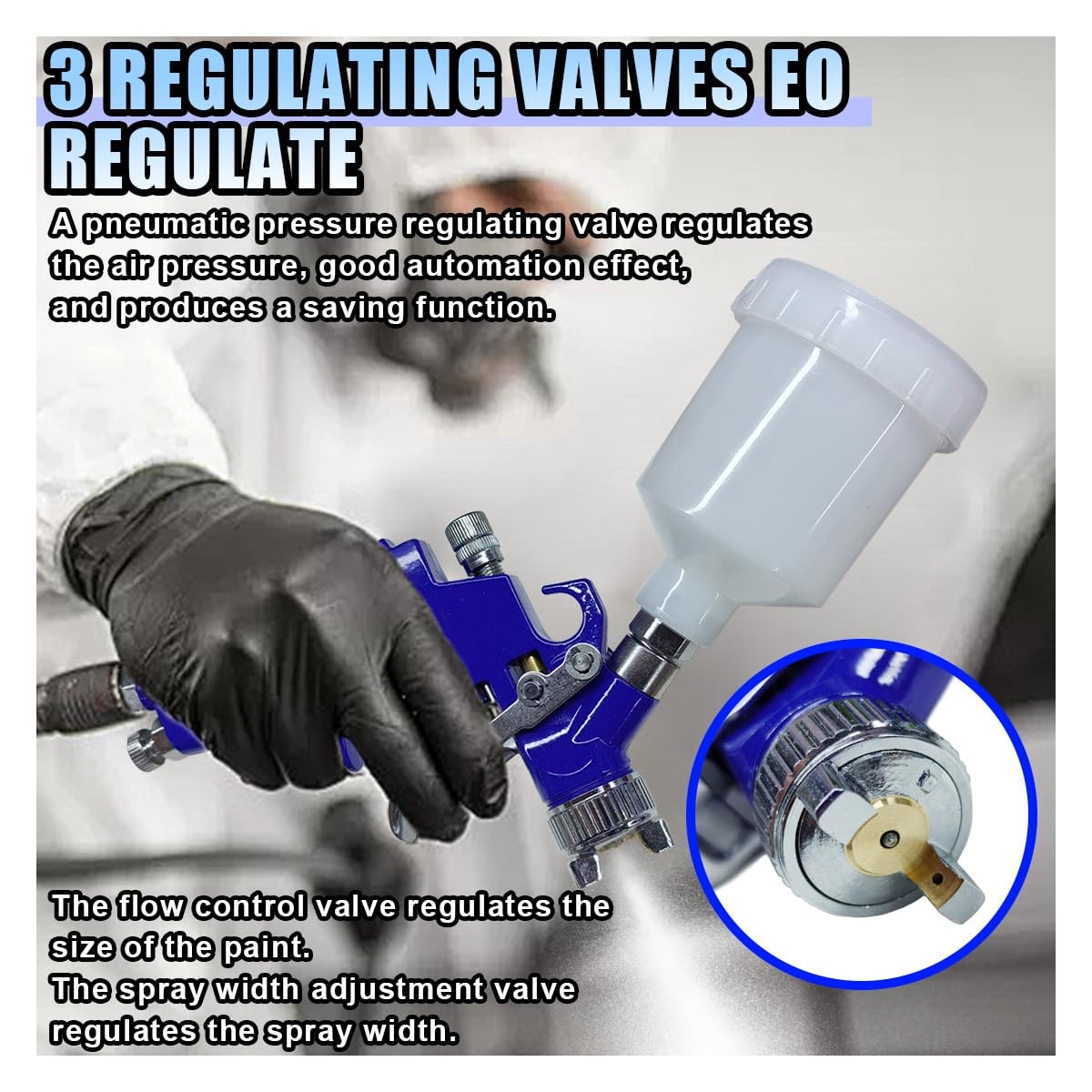 Mini HVLP Touch Up Spray Gun with 0.8 mm Nozzle, 125 cc Cup 0.8, White+Blue